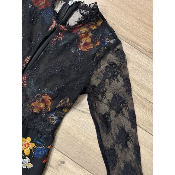 TopShop Black Lace Midi Dress 2 Floral Sheer Women’s Boho Whimsical - Picture 4 of 7